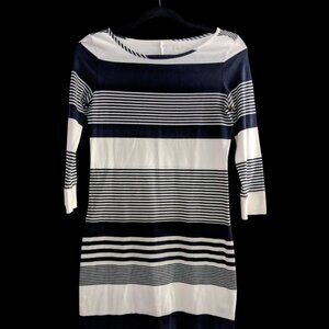Lilly Pulitzer Striped Pima Cotton Dress Blue White 3/4 Sleeve Nautical Size XS
